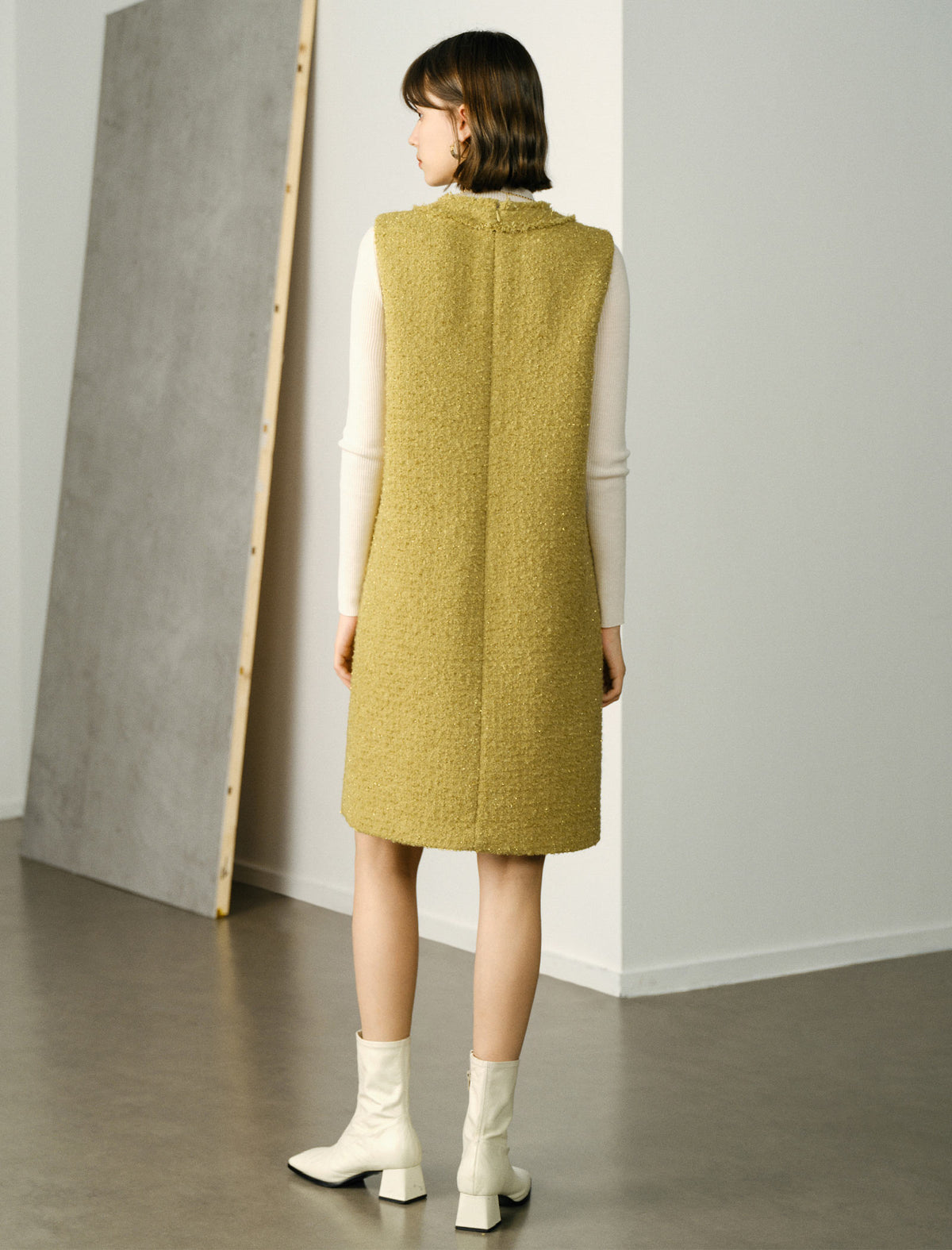 V-Neck Wool-Blend Sleeveless Knee-Length Dress