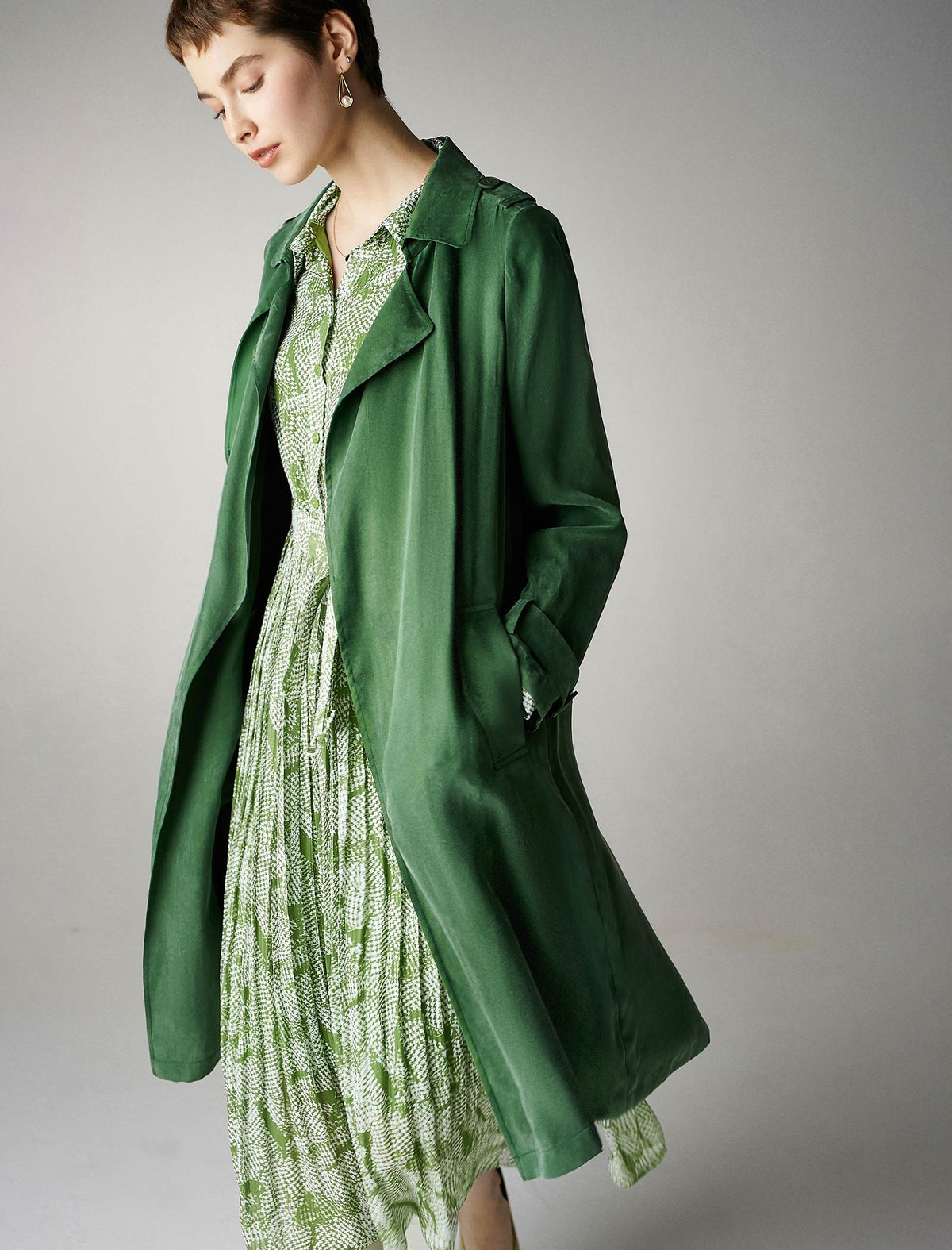 Print Pleated Shirt Dress