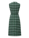 Green Plaid Tweed Sleeveless Midi Dress