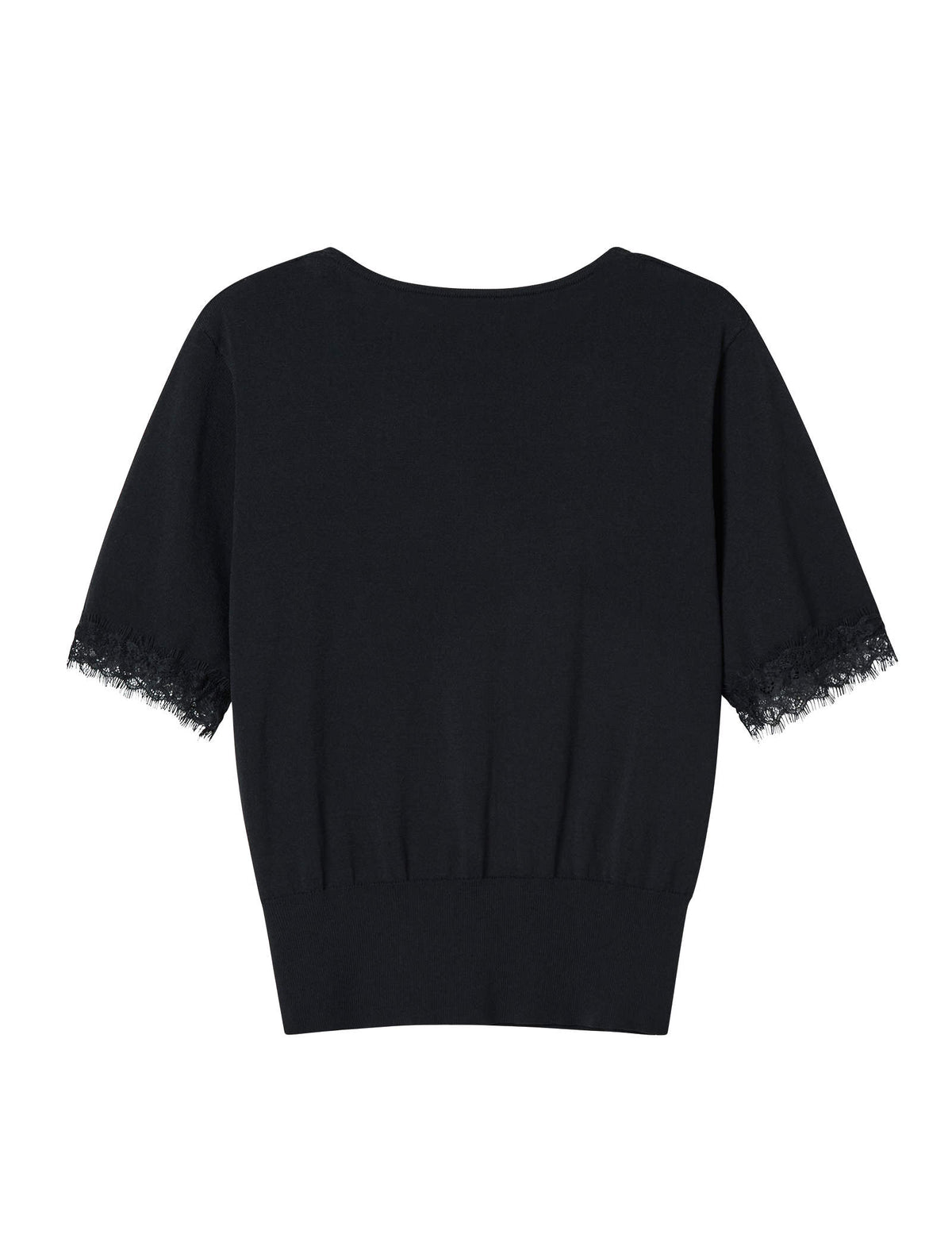Black Lace-Trimmed Short Sleeve Cardigan