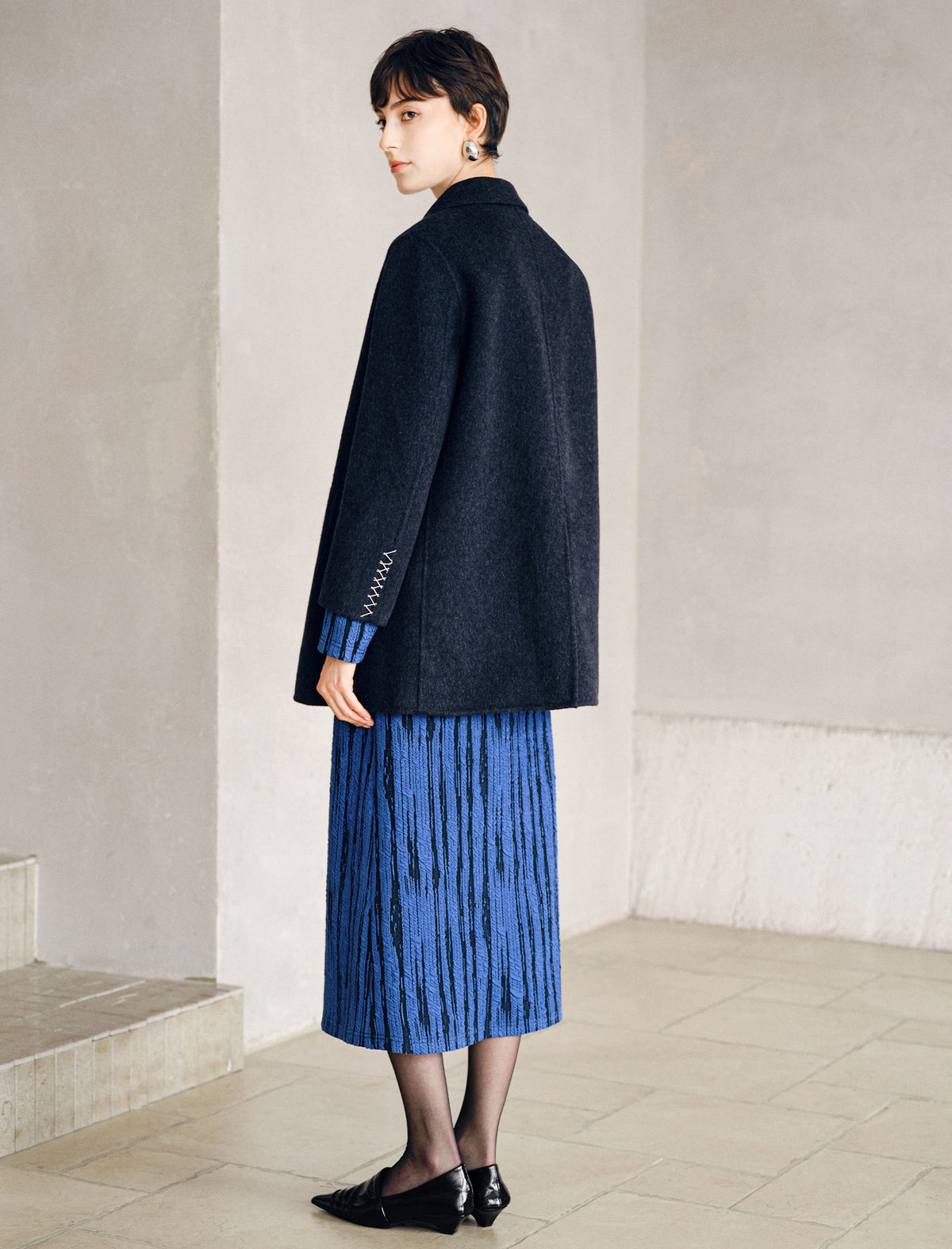 Wool Blend Single Button Lapel Coat