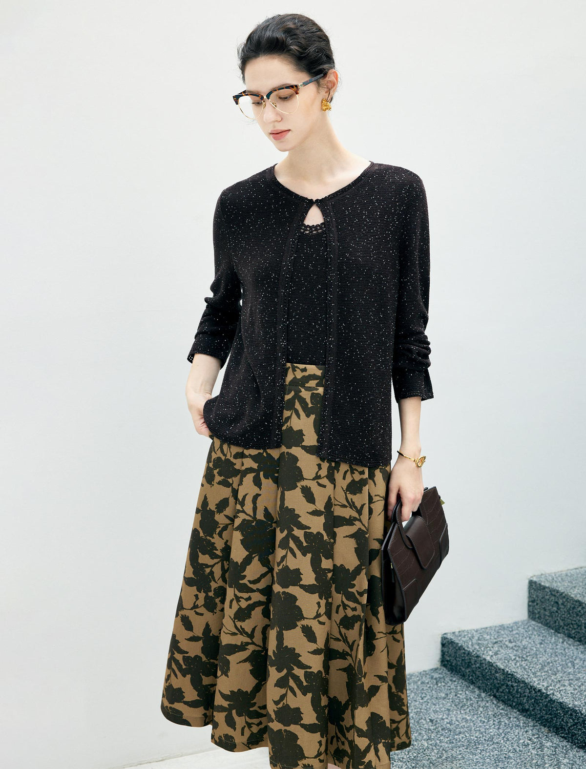 Lace Trim Sequin Scoop-Neck Knit Tank