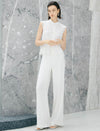 White Floral Lace Chinese Frog Button Sleeveless Vest Top