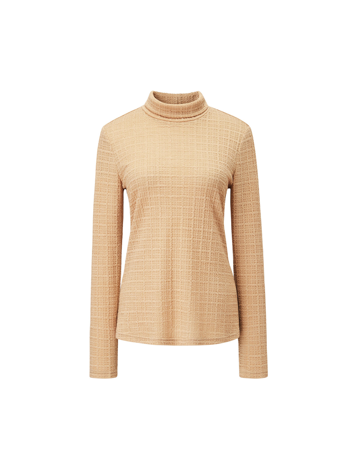 Wool Blend Textured Turtleneck Long Sleeve Knit Top
