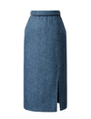 Herringbone Wool Side Slit Midi Skirt