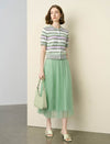 Pastel Striped Short-Sleeve Knit Cardigan