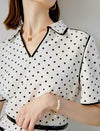 V-Neck Polka Dot Waist-Cinched Fitted Dress