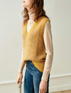 Wool Blend Textured Plaid V-Neck Sweater Vest