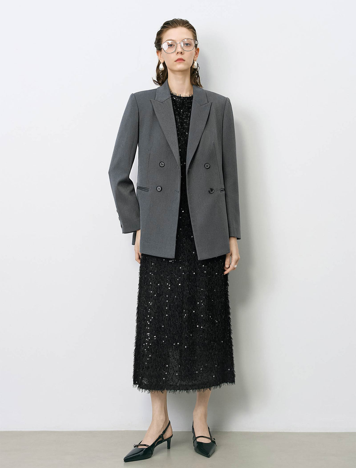 Grey Double Breasted Blazer