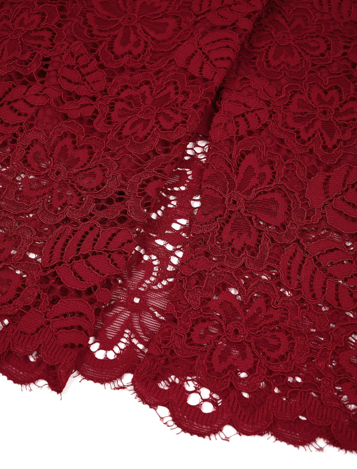 Lace V-Neck Puff Sleeve Midi Dress
