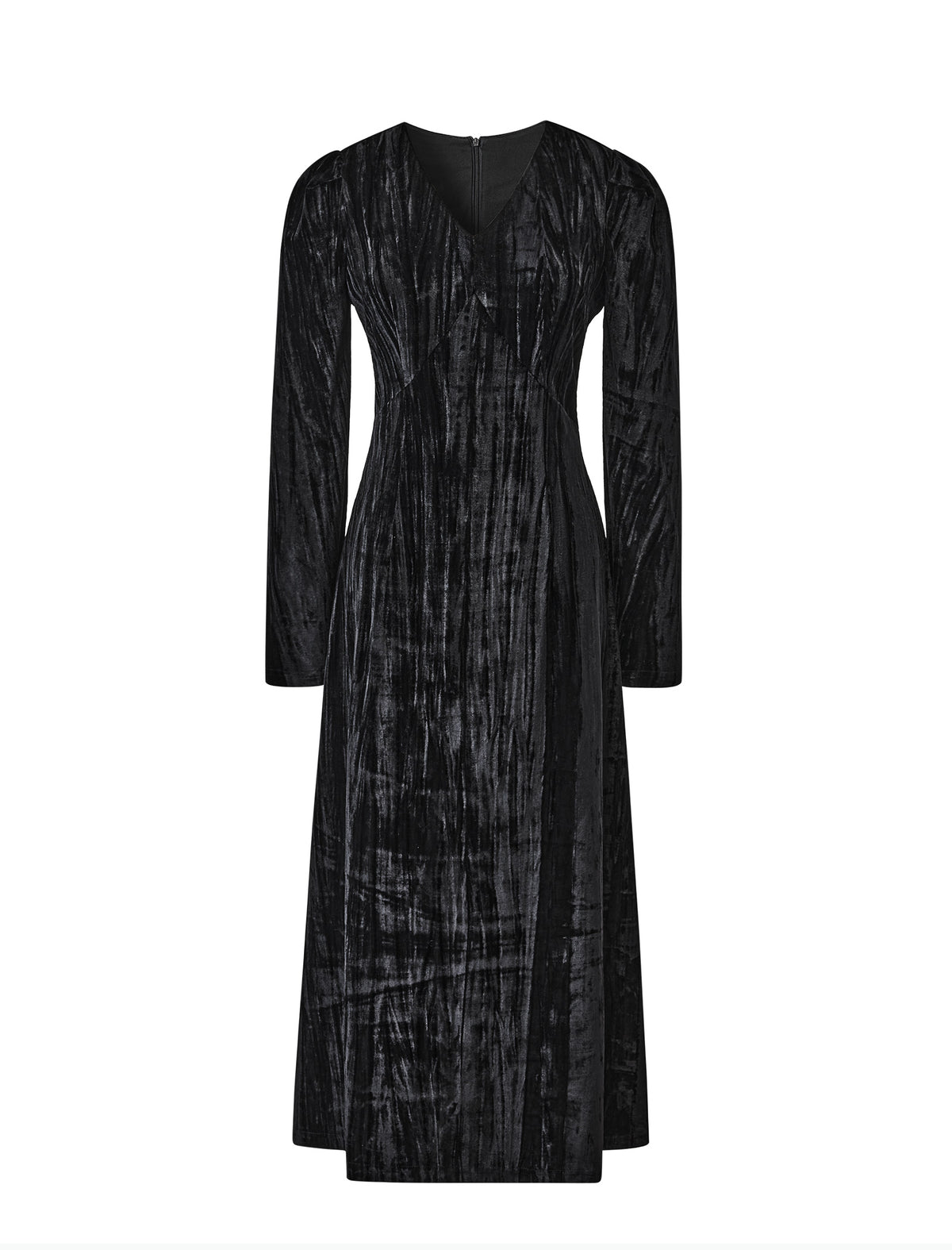 Black Velvet V-Neck Long Sleeve Maxi Dress