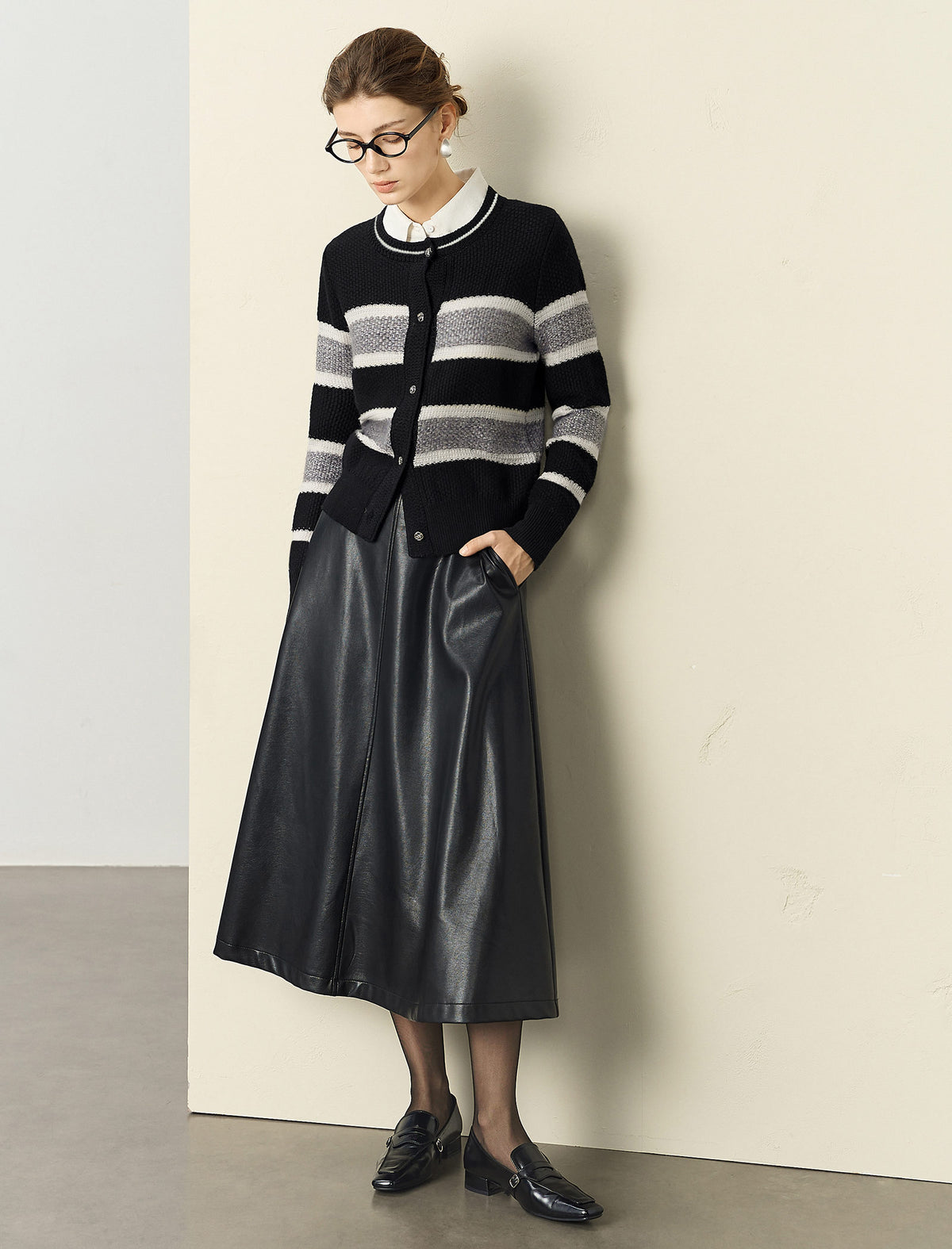 Black White Striped Loose Knit Sweater