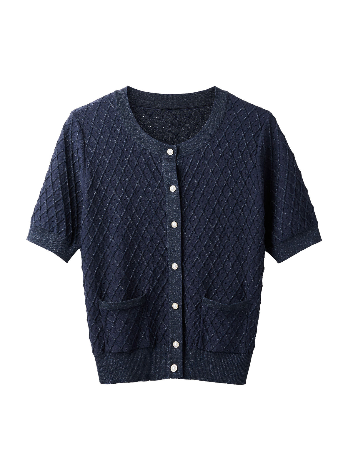 Diamond Textured Short Sleeve Knit Cardigan
