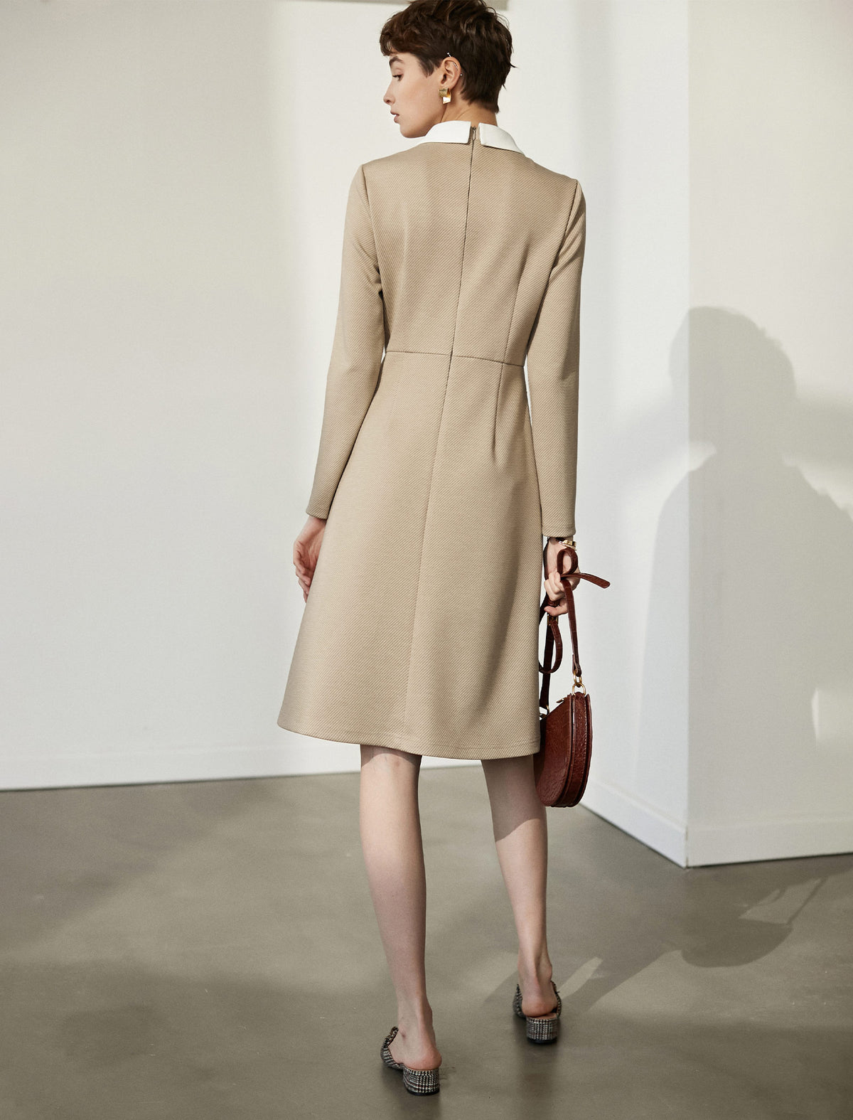 Colorblock Long Sleeve Pocket Fitted Dress