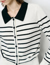 Striped Lapel Slim Fit Long-Sleeve Knit Sweater