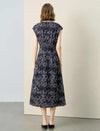 Floral V-Neck Cap Sleeve Belted Tencel Linen Midi Dress