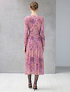 Watercolor Print Crewneck Long Sleeve Dress