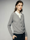 Wool Blend Cable-Knit V-Neck Button-Front Cardigan