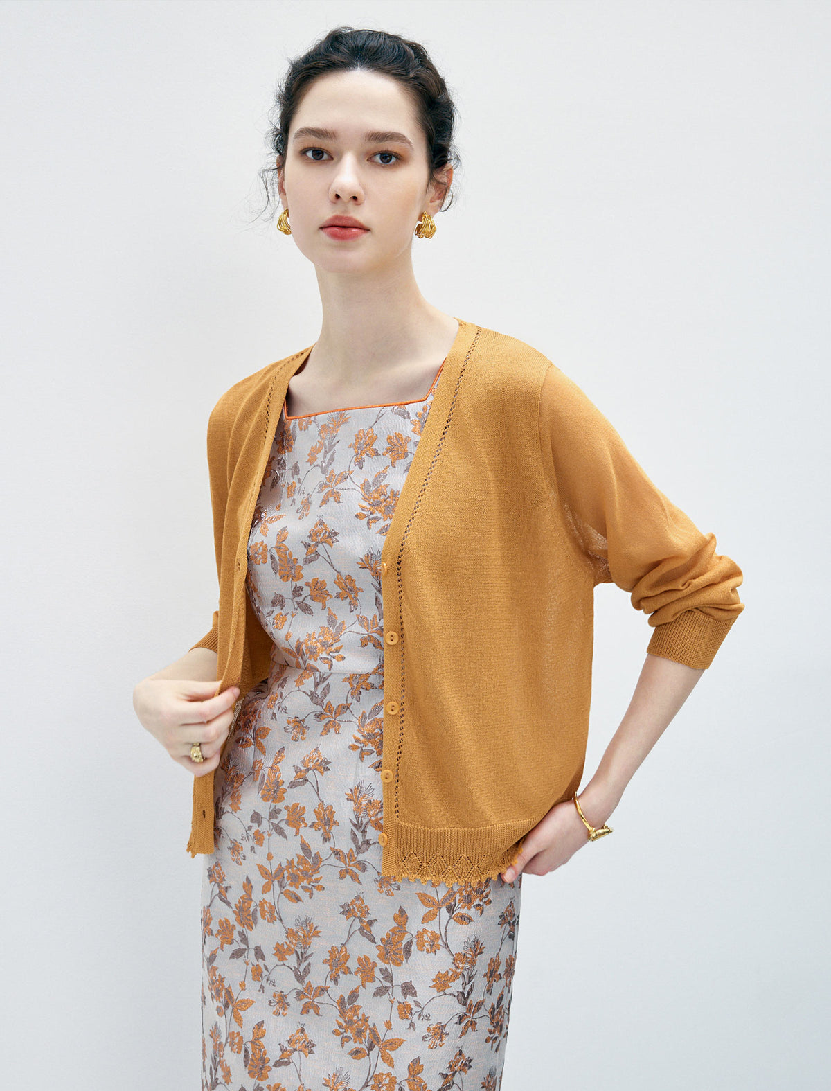 Vintage Button-Front Short Knit Cardigan