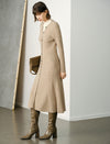 Wool Blend Long-Sleeve Button-Front Midi Dress