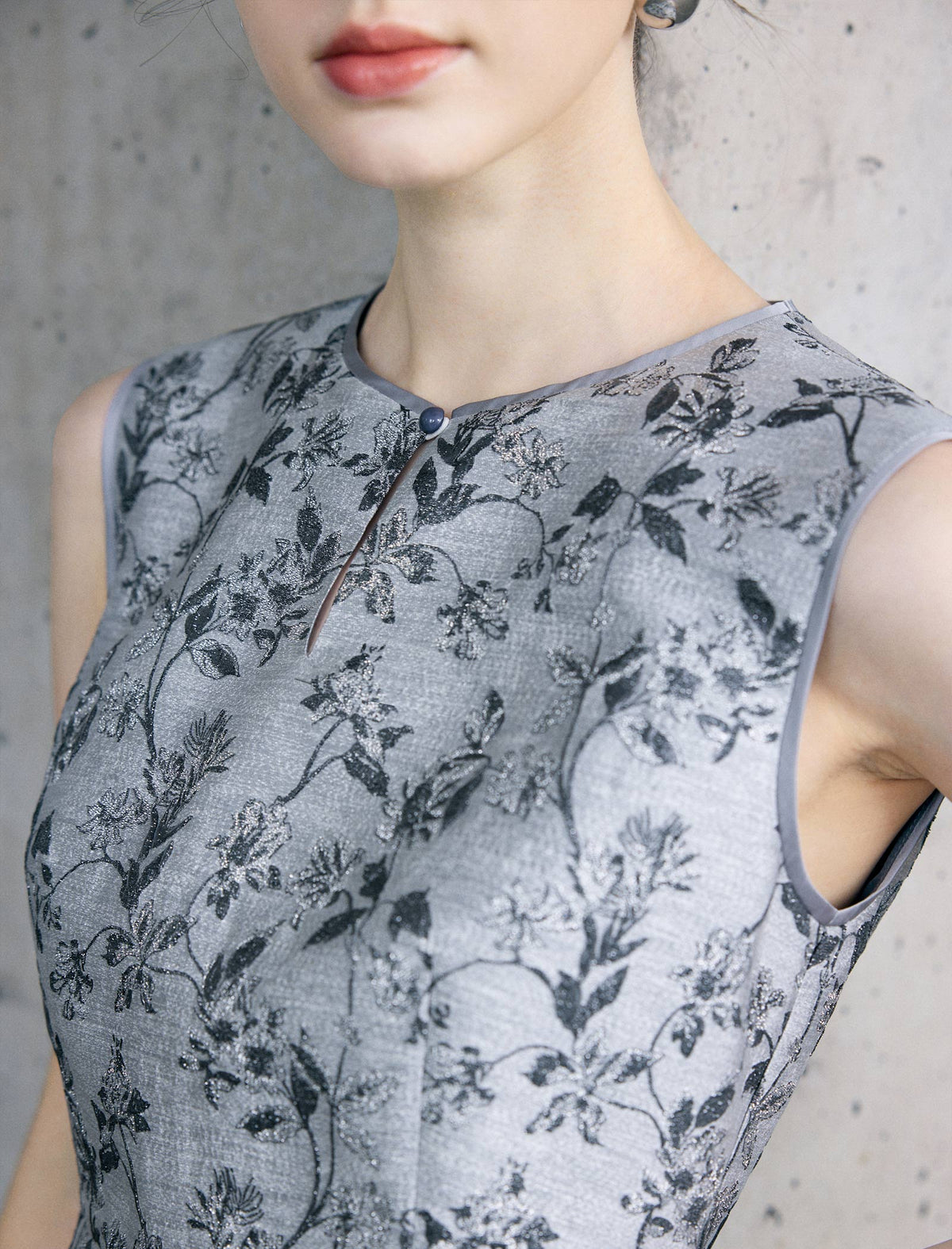 Ink-Wash Floral Sleeveless Midi Dress