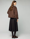 Wool Blend Plaid Crewneck Frog-Button Cropped Jacket