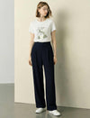 High Waist Pleated Linen Blend Wide Leg Straight Pants