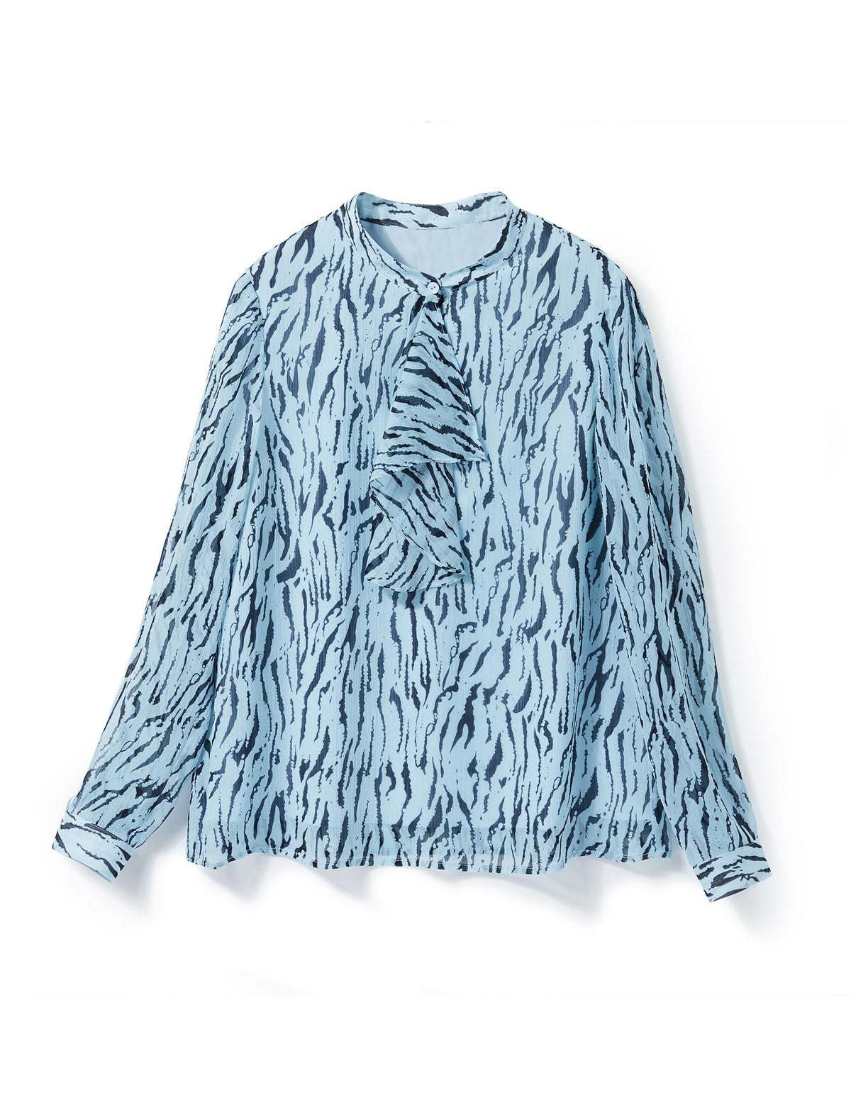 Ruffle Detail Zebra-Print Sheer Blouse