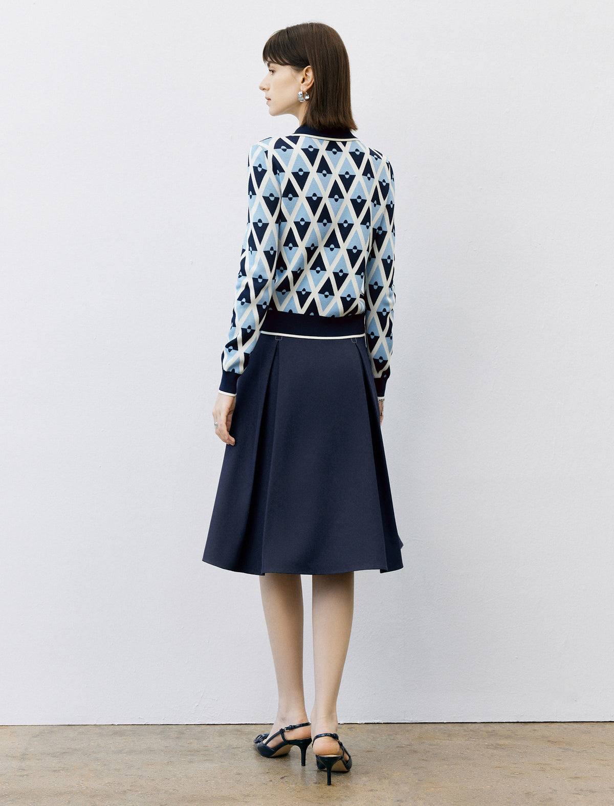 Vintage Pleated A‑Line Midi Skirt