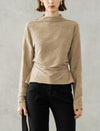 Ruched Slim Fit Mock Neck Long-Sleeve Knit Top