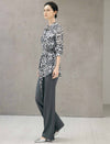 Abstract Floral Print Belted Long Sleeve Blouse