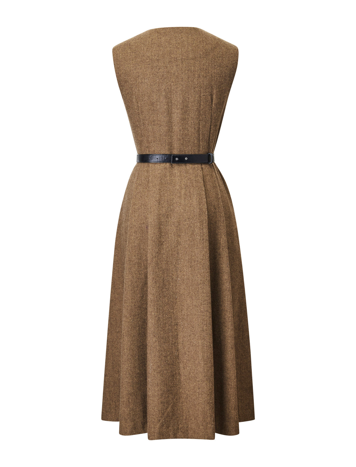 Wool V-Neck Minimalist Sleeveless Midi Dress
