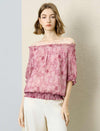 2-Way Pink Floral Print Ruffle Neck Puff Sleeve Elastic Hem Top