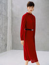 Lace Belted Long Sleeve Midi Dress