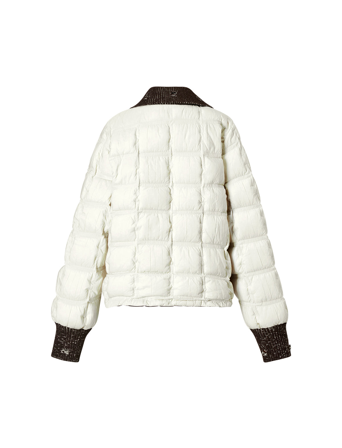 Textured-Trim Contrast-Collar Button-Front Puffer Jacket