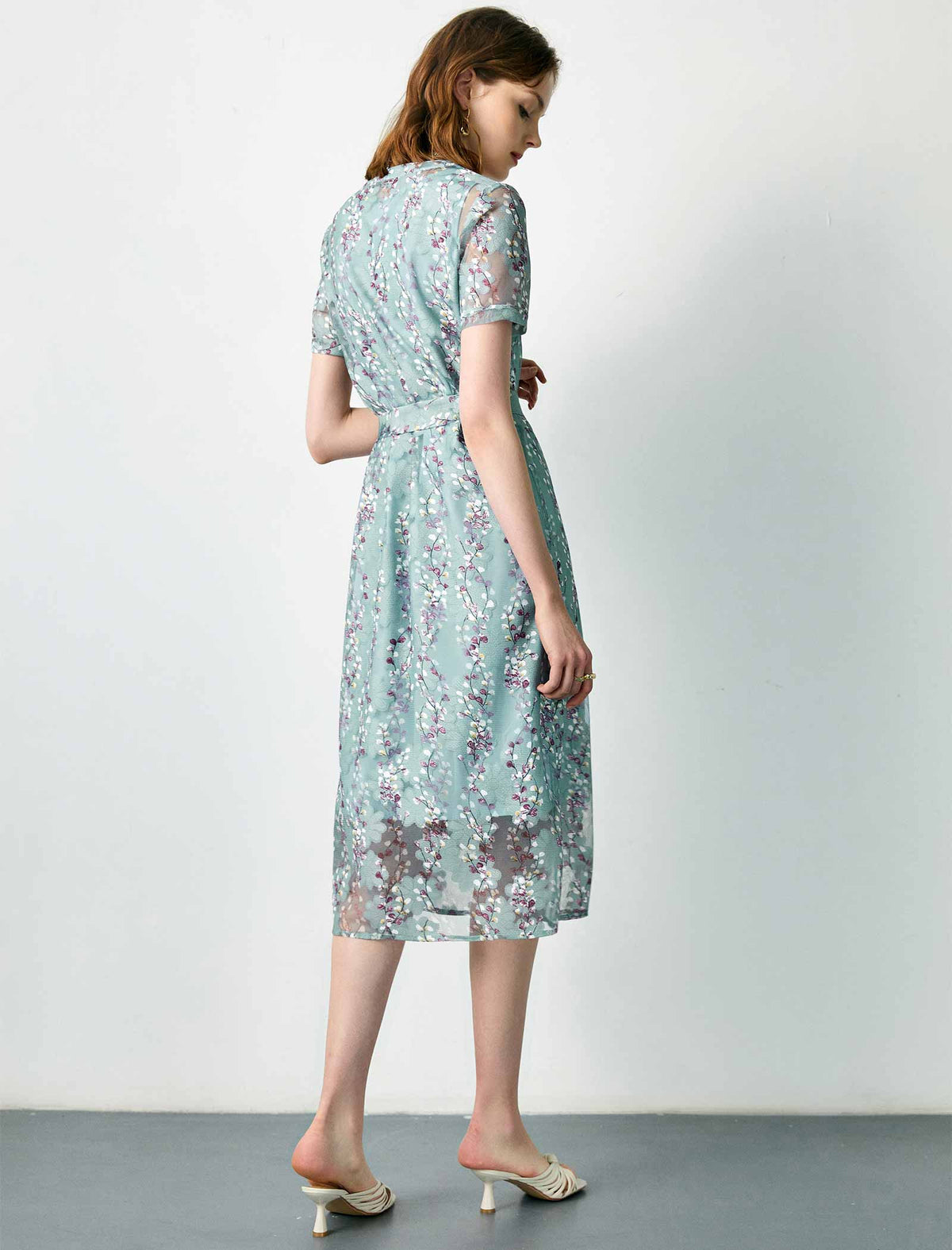 Lace Floral Waist-Cinched Dress