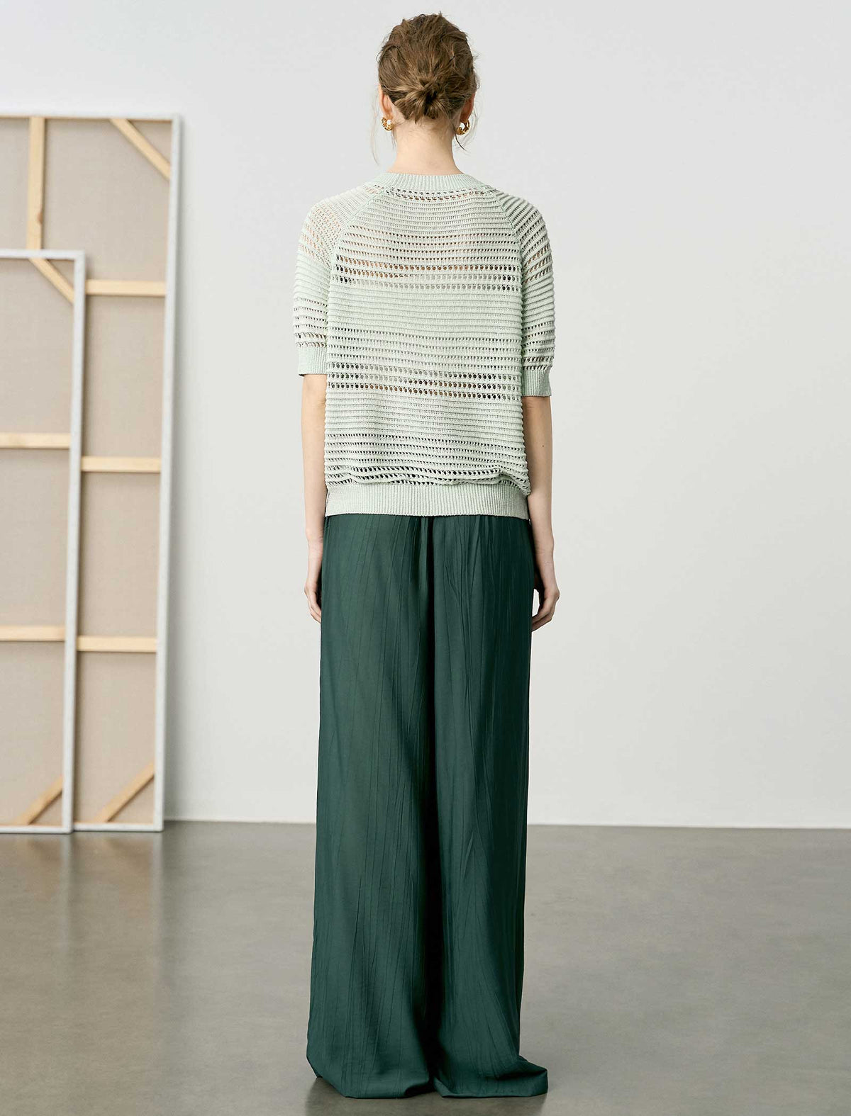 Textured High Waist Wide Leg Floor-Length Pants
