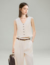 Linen Blend V-Neck Button Front Vest