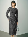 Lace Beaded Neckline Midi Dress