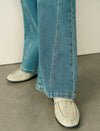 Mid Blue High Waist Side Seam Detail Flare Jeans