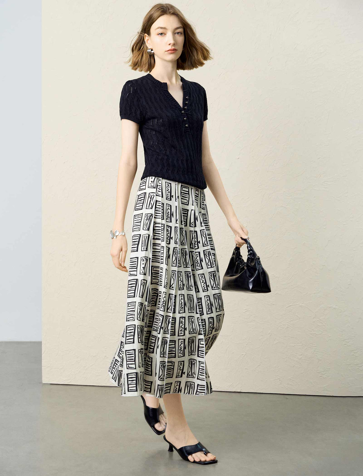 Tailored Open-Collar Knit Top