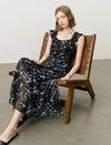 Chiffon Black Floral Ruffle Maxi Dress