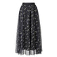 Black Mesh Floral Midi Skirt