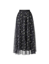 Black Mesh Floral Midi Skirt