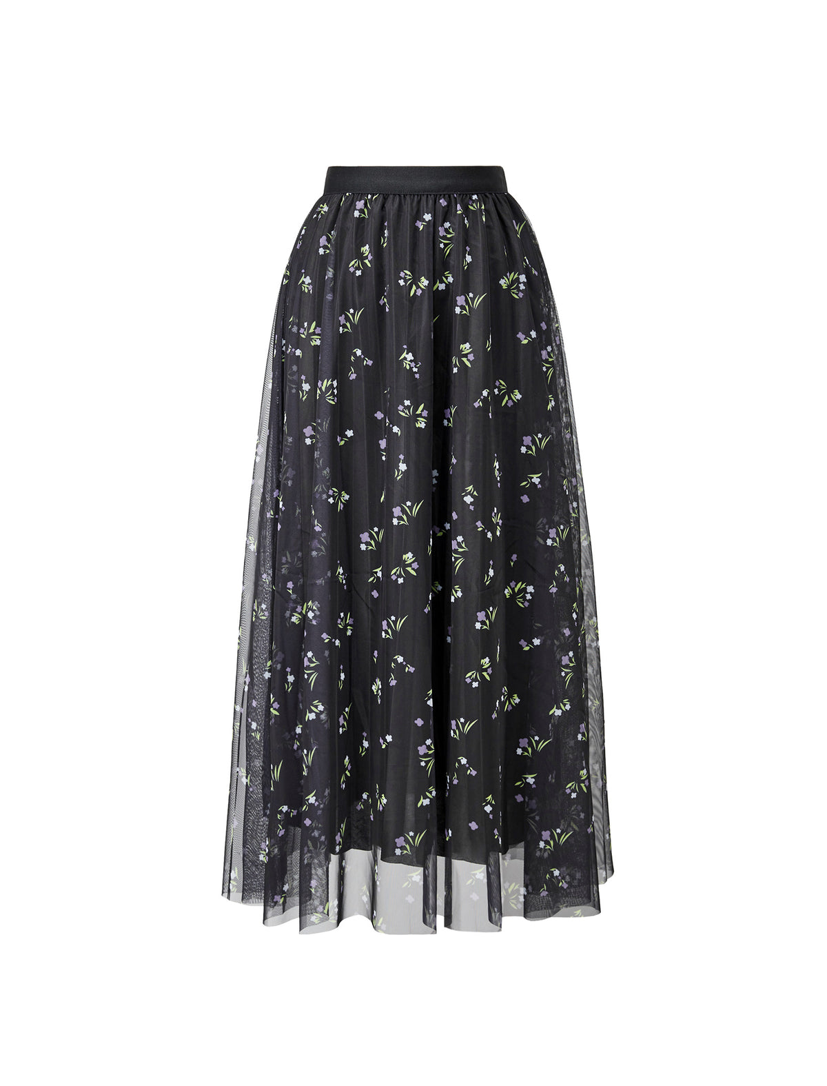 Black Mesh Floral Midi Skirt
