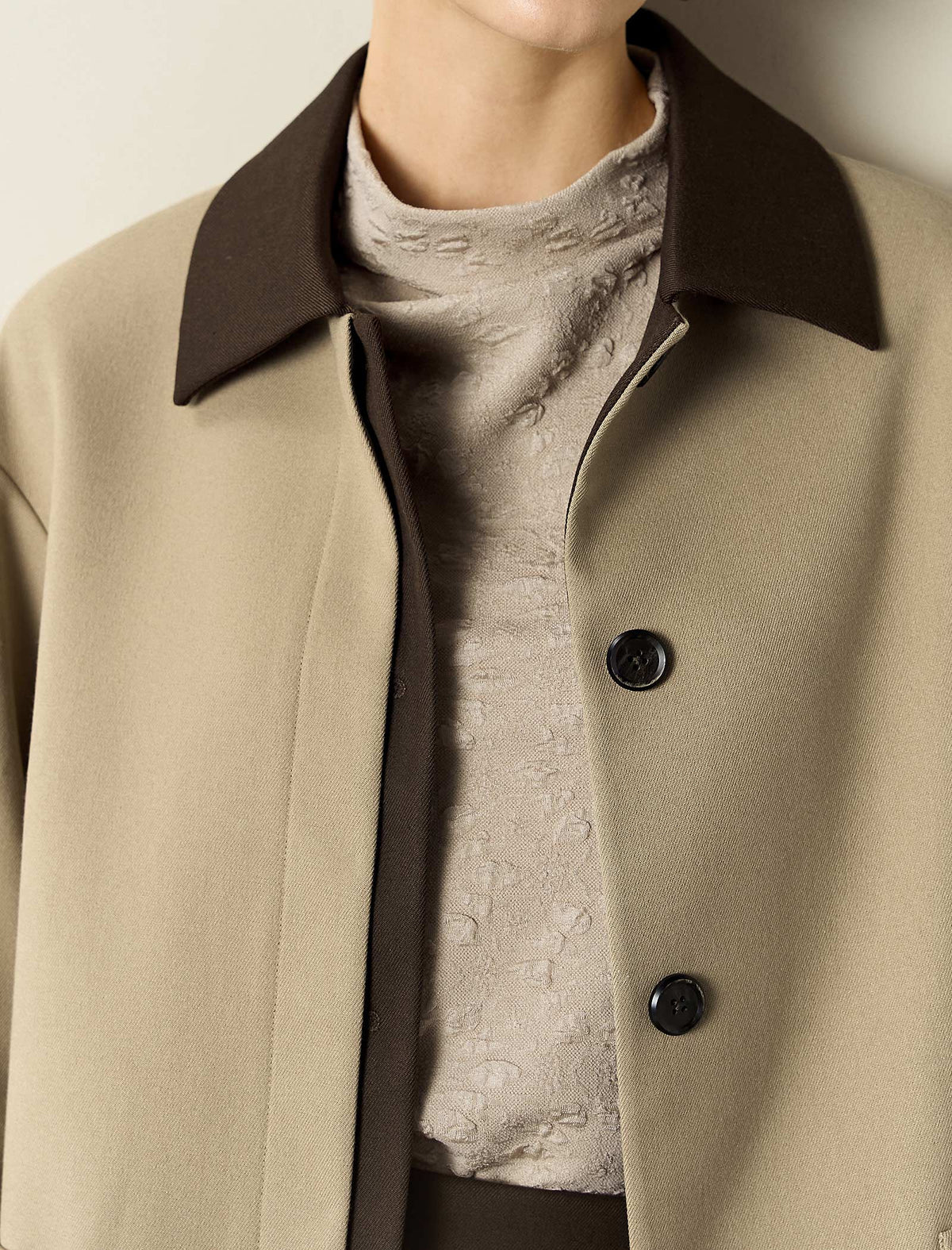 Contrast-Trim Trench Coat
