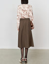 Brown Pleated A-Line Midi Skirt