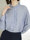 Blue Striped Tencel Minimalist Long-Sleeve Shirt
