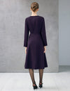 Diagonal-Button Crewneck Long Sleeve A-Line Midi Dress