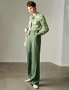 Green Tencel High-Waisted Wide Leg Pants